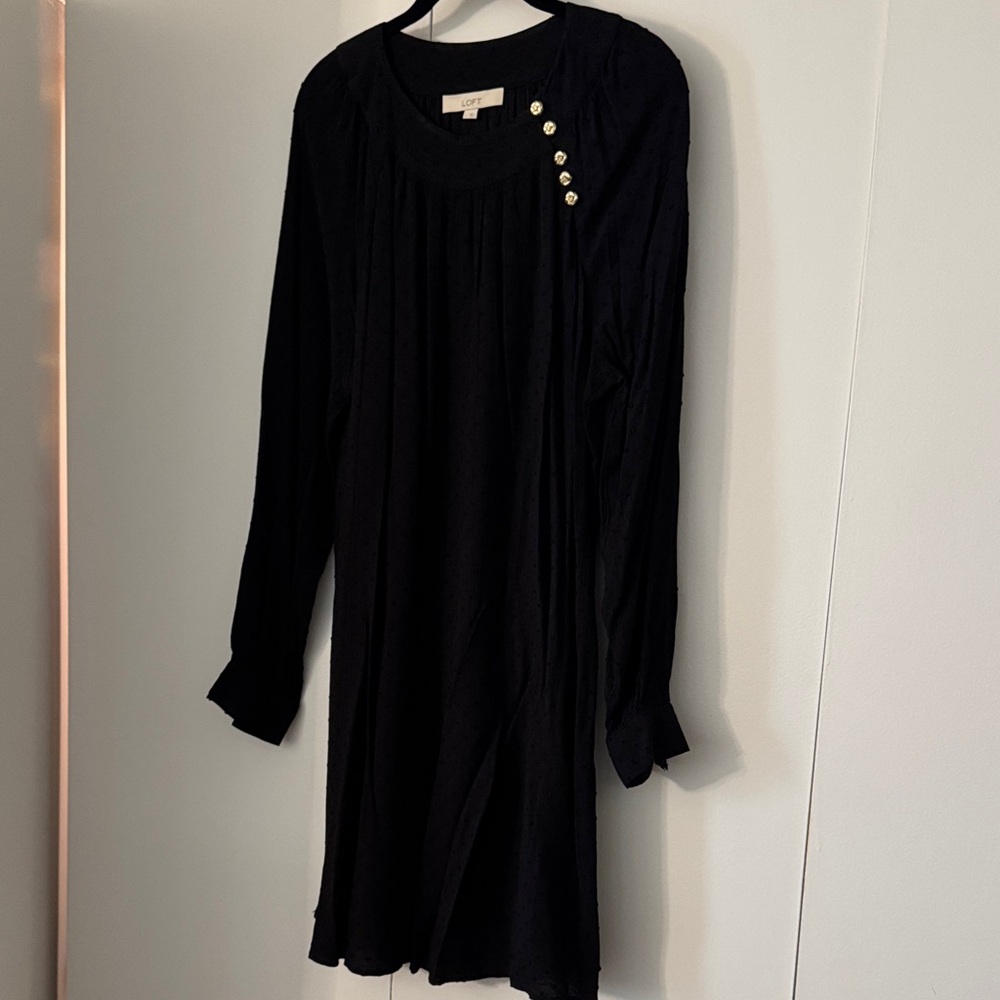 LOFT Black Long Sleeve Dress with Gold Buttons